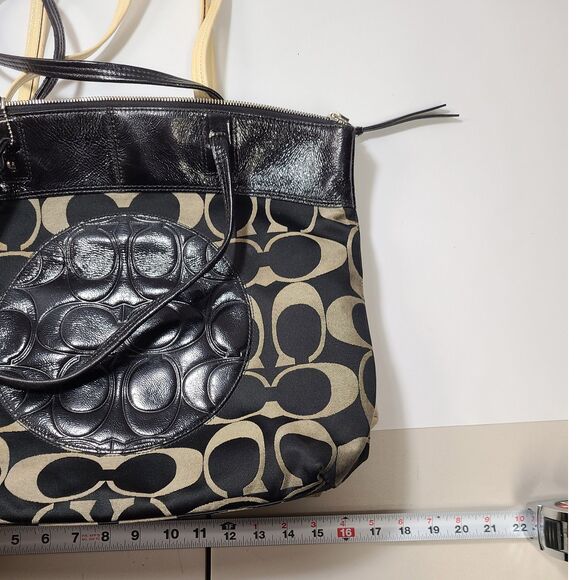 Set of 2 COACH Laura Signature L Logo Black Beige Canvas Shoulder Bag Tote - Picture 12 of 12